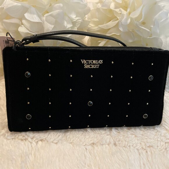 Victoria's Secret Handbags - Victoria’s Secret Black Velvet Studded Wristlet Clutch – NWT – OS